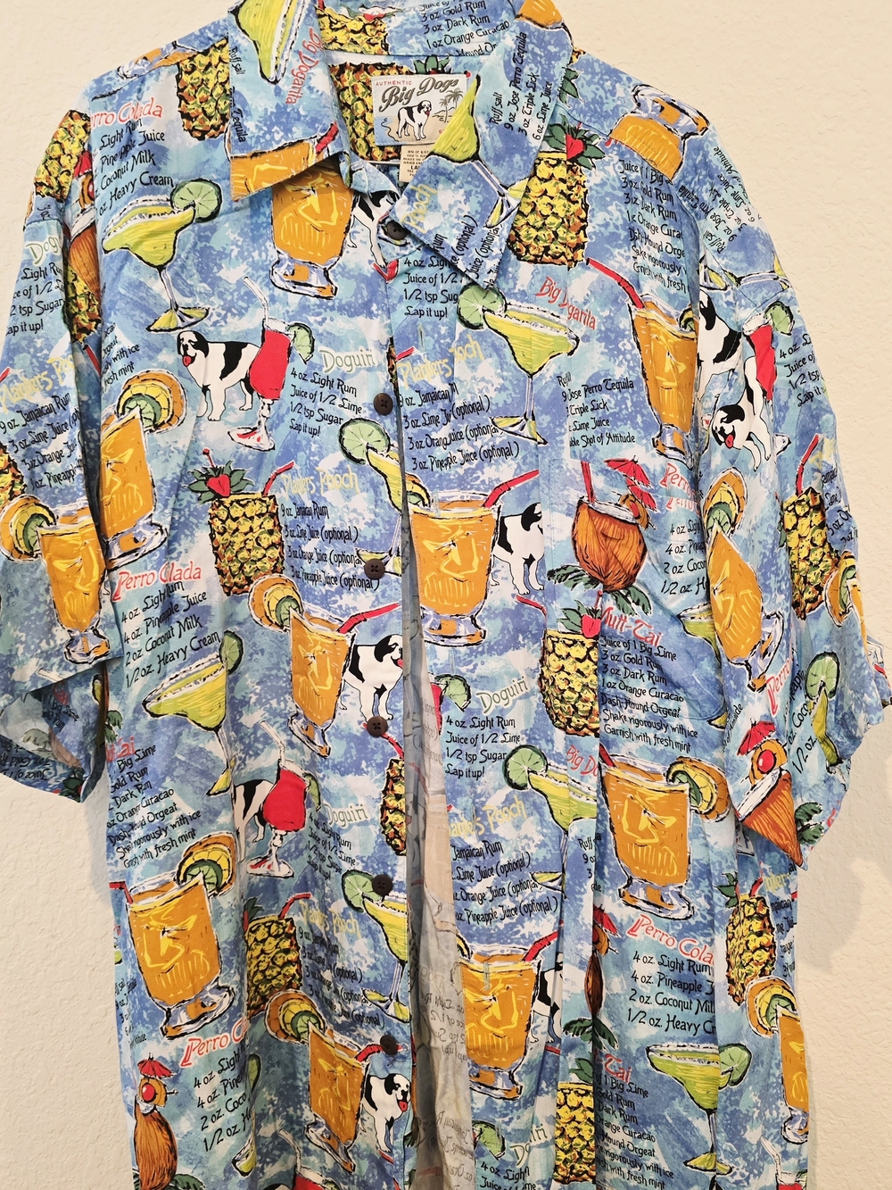 Big Dogs Blue Tropical Cocktail Print Short-Sleeve Shirt
